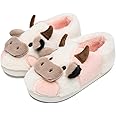 NZFUN Cow Slippers for Women and Men, Fluffy Cute Cozy Cartoon Cow Cotton House Slipper Womens Milky Cows Animal Preppy Funny Furry Kawaii Bedroom Pillow Cloud Slippers for Women Indoor and Outdoor