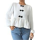 MakeMeChic Women's Elegant Puff Sleeve Top Crew Neck Babydoll Shirts Ruffle Blouses
