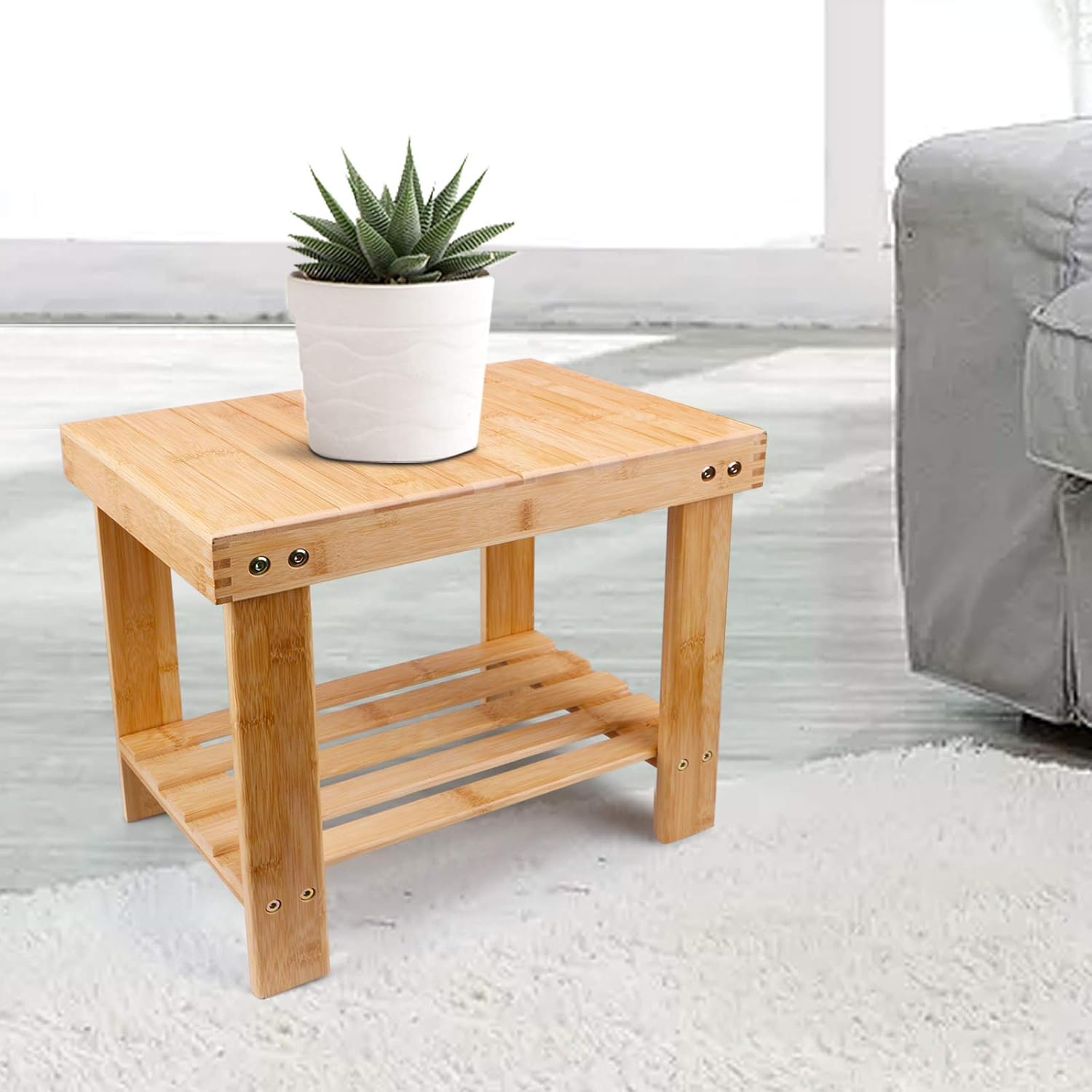YUHUAWYH Bamboo Shower Bench Little Shower Seat Corner Shower Stool for Shaving Legs Small Shoe Bench Foot Rest Step Stool Natural: Kitchen & Dining