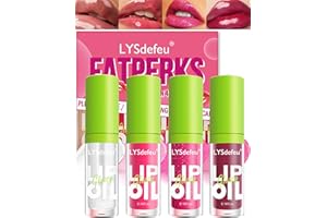 LYSDEFEU 4 Colors Lip Oil Lip Glaze,Hydrating Tinted Plumping Glossier Lip Gloss,Clear Pink Shiny Glow Reviver Lip Care Oil,Longlasting Non-sticky Transparent Lip Oil,Christmas Makeup Gift for Women-SetA