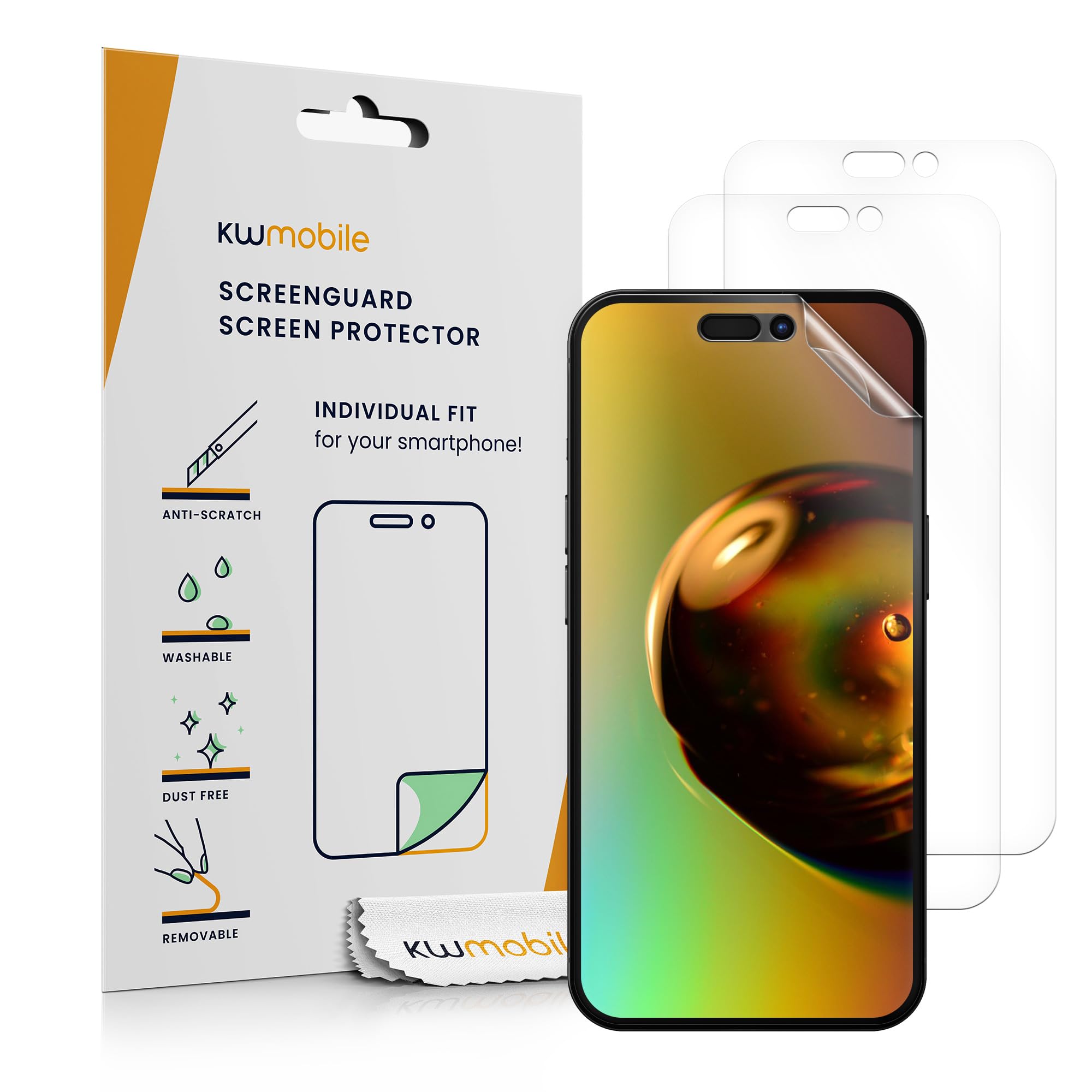 kwmobile Screen Protectors Compatible with Apple iPhone 16 Plus Screen Protector - 3x Ultra-Clear Transparent Phone Films