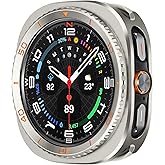 Amizee 3 in 1 Metal Case for Samsung Galaxy Watch Ultra/Ultra 2(2025) 47mm with Screen Protector, Rugged Bumper Scratch Resistant Protection Cover for Galaxy Watch 7/8 Ultra, Numeric-Titanium/Orange