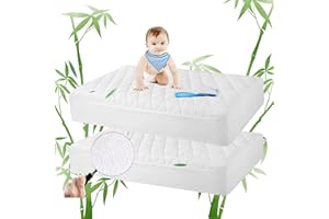 2 Pack Crib Mattress Protector, Waterproof Quilted Fitted Crib Mattress Pads, Soft Breathable Organic Bamboo Viscose Toddler 