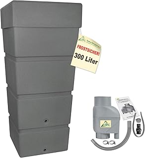 Regentonne Regenfass Ecktonne Regenspeicher Regenwasserbehälter mit Fallrohrfilter, Regenfilter T33 grau FROSTSICHER - Moderne Eck-Regenwassertonne mit stabilem Deckel als Pflanzschale