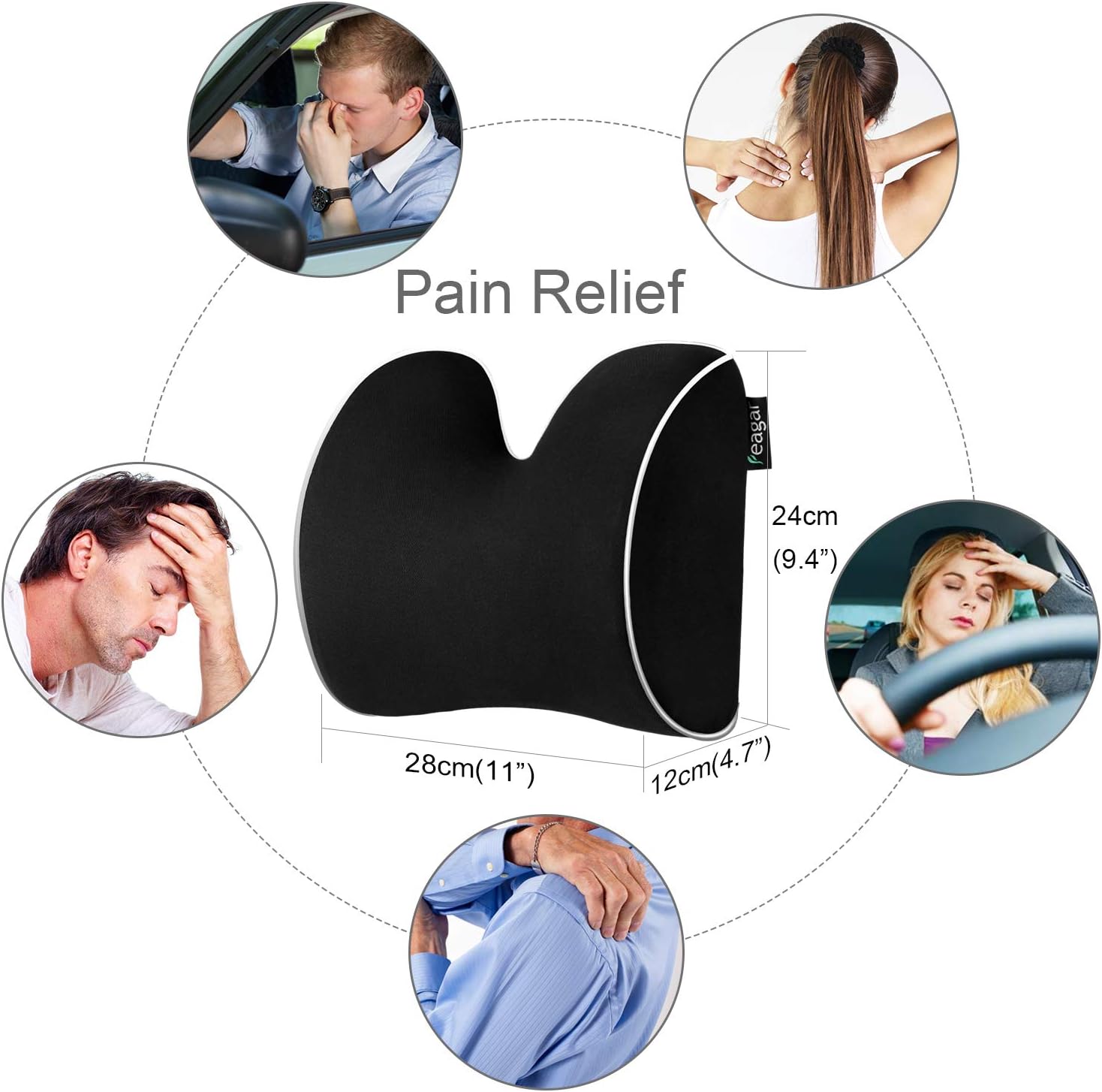 Feagar Car Neck Pillows, Memory Foam Headrest Cushions Car Seat Pillow, Breathable Cervical Pillows for Driving Black - Image 3