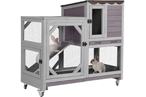 Aivituvin Rabbit Hutch Bunny Hutch Large Rabbit Cage, Indoor Bunny Cage Outdoor Rabbit House (Grey-M)