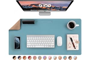 LOLLIDO Leather Desk Pad - 24" x 14" Office Desk Mat, Large Mouse Pad Desk Protector, Desktop Mat, Desk Writing Pad, Desk Blotter, Desk Cover (Cork+Sea Blue)
