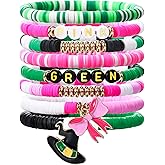 Huquary 8 Pcs Witch Friendship Bracelets Adjustable Green Pink Braided Matching Bracelet with Witch Hat Pink Bow Movie Merchandise Gift BFF Couples Accessories for Fans Party Favors Dress Decor