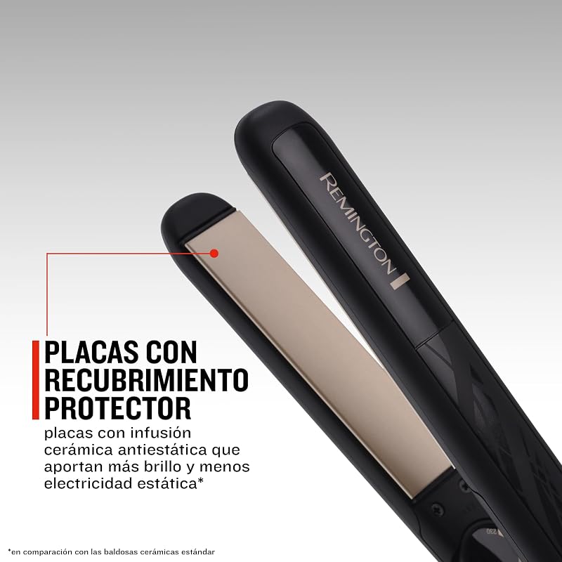 Remington ceramic slim hair straightener, floating plates, anti-static ceramic, turmaline, teflon protective coating, protection and shine, temperature 230°c, heating 15s, s3500, black one size