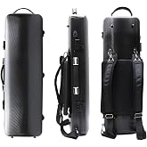Vetimobato Braided Carbon Fiber Violin Case for 3/4 &amp; 4/4 Full-Size Violins Rectangle Lightweight Hard Shell Case with Music Bag,4 Bow Holders Durable Protection for Travel &amp; Storage (Black with Lock)