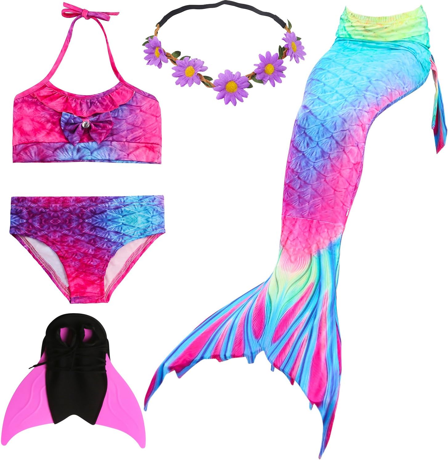 UrbanDesign Mermaid Tail with Monofin for Swimming Mermaid Costume Child for Girls