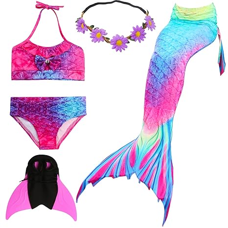 UrbanDesign Meerjungfrau Flosse Zum Schwimmen Flossen Für Mädchen Kinder Mit Bikini