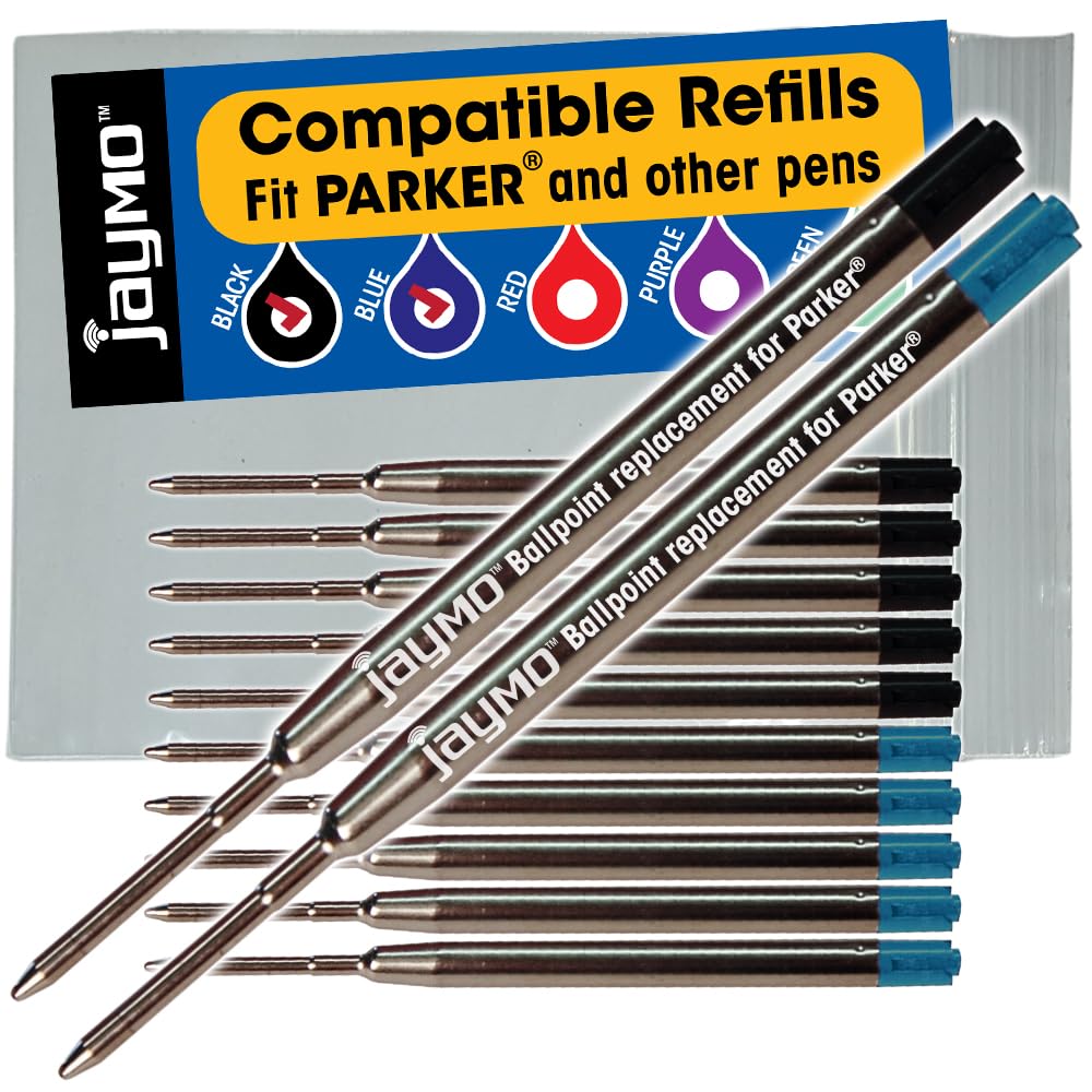 Jaymo Replacement for Parker 1950369/1950371 - Measures 3.875 in / 98 mm Long - G2 Ballpoint Pen Refill - 6 Black + 6 Blue โ image 1