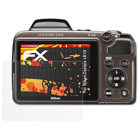 atFoliX Schutzfolie kompatibel mit Nikon Coolpix L810 Displayschutzfolie, HD-Entspiegelung FX Folie (3X)