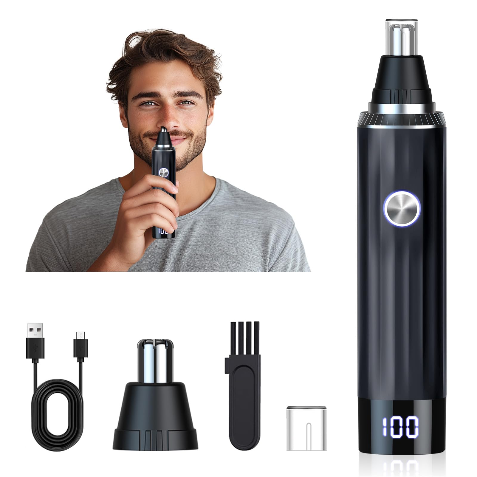 Photo 1 of Ginity Ear and Nose Hair Trimmer for Men Women with LED Light Digital Display,Painless USB Rechargeable Facial Hair Remover with Powerful Motor and Dual-Edge Blades Easy Cleansing 12000 RPM (Black)