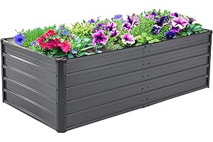 BACKYARD EXPRESSIONS PATIO · HOME · GARDEN Backyard Expressions 6x3x2ft Outdoor Metal Raised Garden Bed, Deep Root Planter Box for Vegetables, Flowers, Herbs, and Succulents - Grey/Black