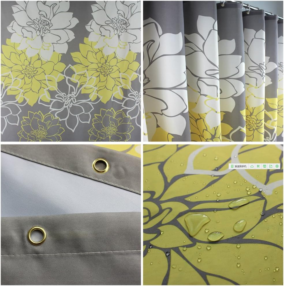 Sfoothome 180cm Wide x 200cm Long Gray Backgroud and Yellow Followers Printed Shower Curtain,Waterproof Polyester Fabric Shower Curtain Liner - Image 5