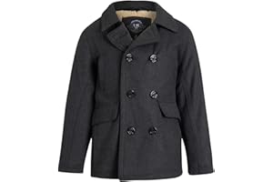 URBAN REPUBLIC Boys' Peacoat - Double Breasted Mixed Wool Dress Coat with Soft Faux Fur Lining and Flap Pockets (Sizes: 4-20)