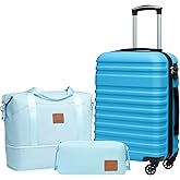 Coolife Suitcase Set 3 Piece Luggage Set Carry On Hardside Luggage with TSA Lock Spinner Wheels (Sky Blue, 3 piece set (DB/TB/20))