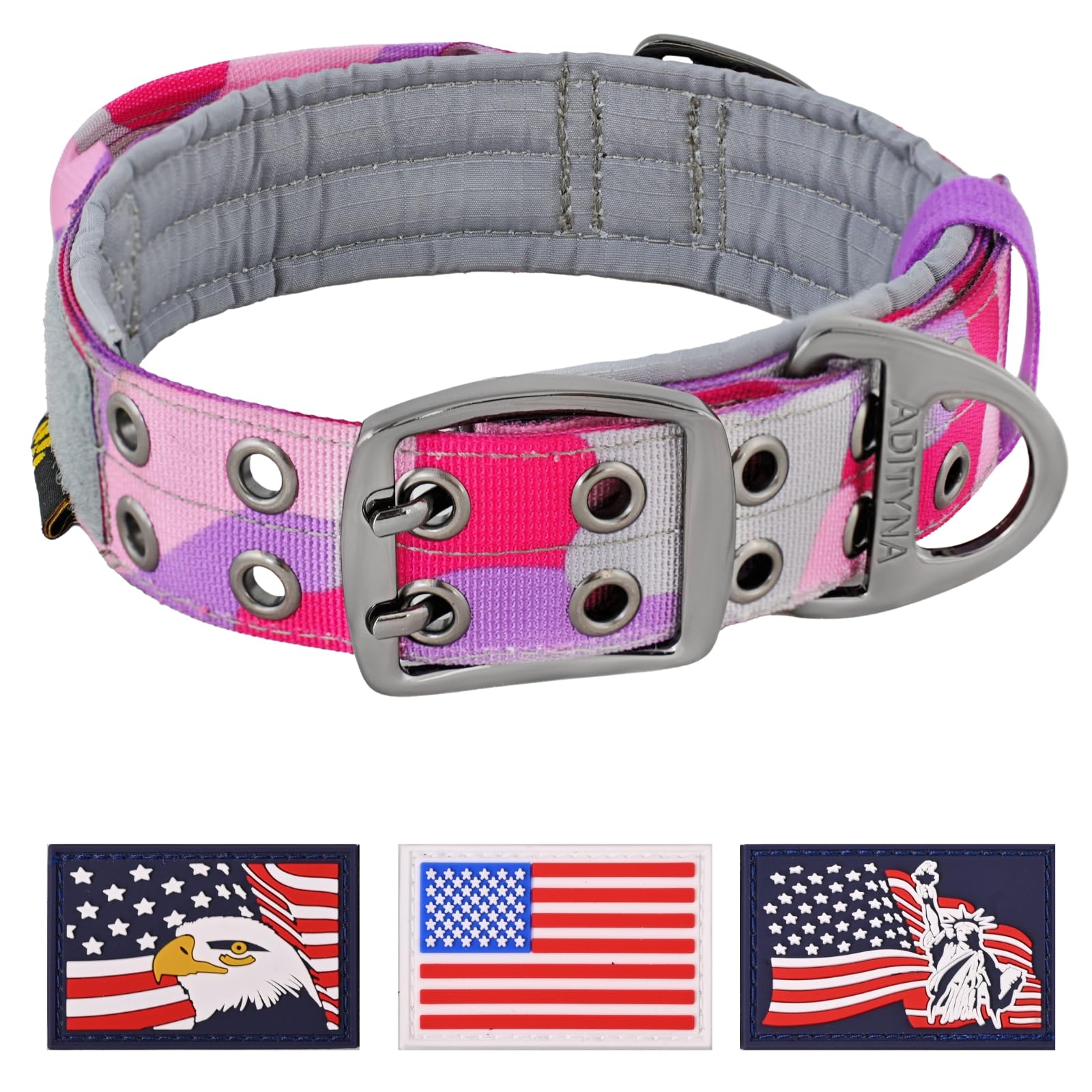 Photo 1 of ADITYNA Heavy Duty Dog Collar for Extra-Large Dogs - Camo Pink Purple Collar with Handle for Training, and Walking - Wide, Tactical, Soft Neoprene Padded