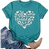Grandma Shirt for Women Grandmother Heart Printed Tshirt Floral Mama Casual Tee