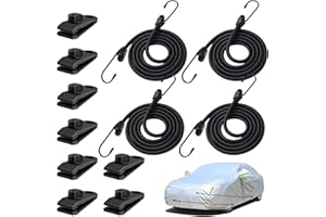 BETERNY 4PCS 50 Inch Car Cover Gust Straps, Heavy Duty Wind Protector Bungee Cords Hook Clips Kit Fit for Most Cars, Sedans, SUVs, Trucks, Vans, Motorcycles, Boat-Black