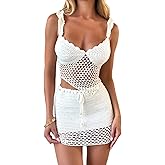 Sunloudy Women 2Pcs Crochet Knit Skirt Set Tube Crop Top + High Waist Bodycon Skirt Cover Up Beachwear