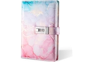 LXWHYP Diary with Lock, A5 Lockable Journal, PU Leather Combination Lock Diary, Lock Diary Planner Organizer for Men and Women, Office Product 8.6 x 5.9 in- Pink