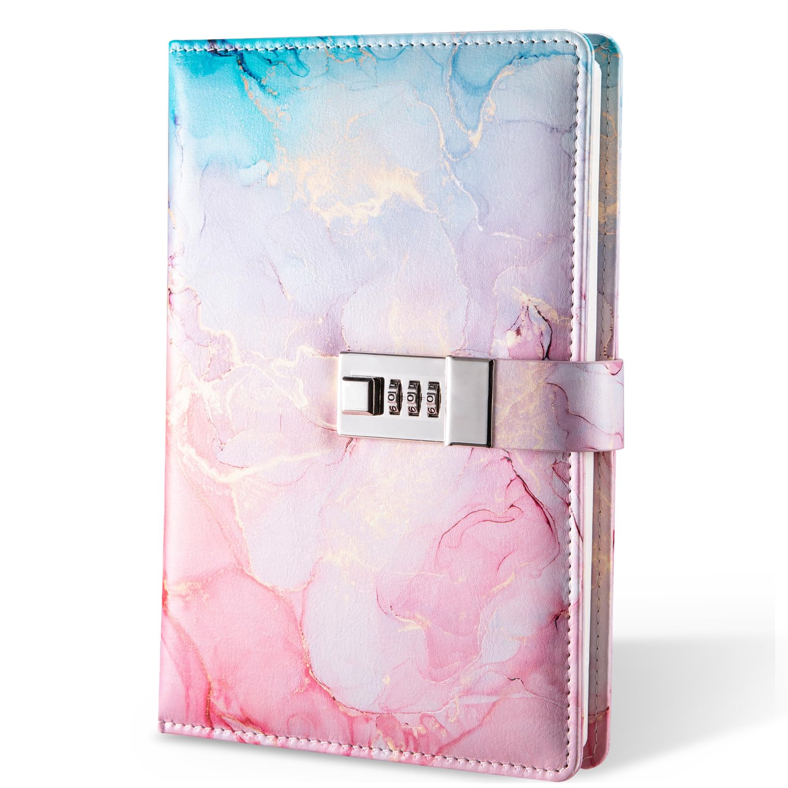 Photo 1 of Diary with Lock, A5 Lockable Journal, PU Leather Combination Lock Diary, Lock Diary Planner Organizer for Men and Women, Office Product 8.6 x 5.9 in- Pink