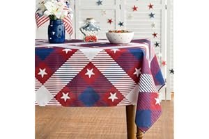Horaldaily 4th of July Tablecloth 60x84 Inch Rectangular, Patriotic Red Buffalo Plaid Stars Independence Day Memorial Day Table Cover for Party Picnic Dinner Decor