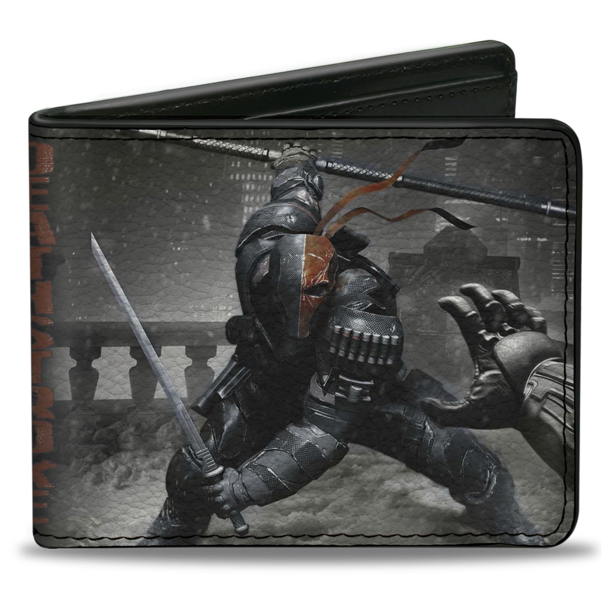 Buckle-Down Men's PU Bifold Wallet-Deathstroke Arkham Origins Action Pose/Snow Grays/Red, Multicolor, 4.0" x 3.5", Multicolor, 4.0" x 3.5", Pu Bifold Wallet - Deathstroke Arkham Origins