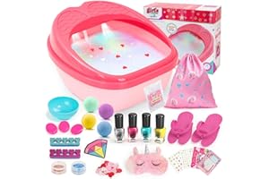 IPOOLTENG Kids Foot Spa & Nail Art Kit for Kids 4-12 – All-in-1 Foot Spa Set with Colorful Lights & Manicure Set – Fun Girls Spa Kit for Parties & Christmas Birthday Gifts for 6 8 9 10-12 Year Old Girls
