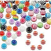 suiwotin 200pcs 8mm Resin Rainbow Beads, Plastic Stripe Multicolor Beads for Jewelry Making, DIY Bracelets, Earrings, Keychains & Craft Projects (Mixed)