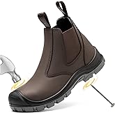 TAERDUN Steel Toe Work Boots for Men Slip-on Chelsea Boot, Men's Industrial & Construction Shoes, Waterproof, Lightweight, Comfortable, Non-slip Safety Shoes, Black, 10.5