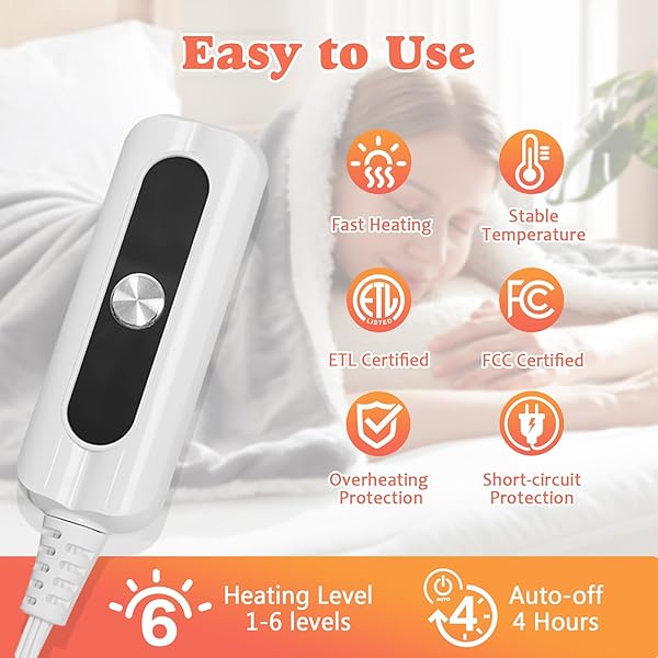 ACCU-WARMTH HEATED BLANKET KING SIZE FAST WARMING HEATING ELECTRIC BLANKET WITH 6 HEAT SETTINGS & 4 HOURS AUTO-OFF, IDEAL GIFT FOR HER, 100″X90″, LONDON GREY