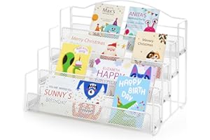 ANBOXIT Greeting Card Display Stand Organizer, 4-Tier Postcard Rack Sticker Display Stand Holder for Vendors Retail, Paint, Craft, Metal White