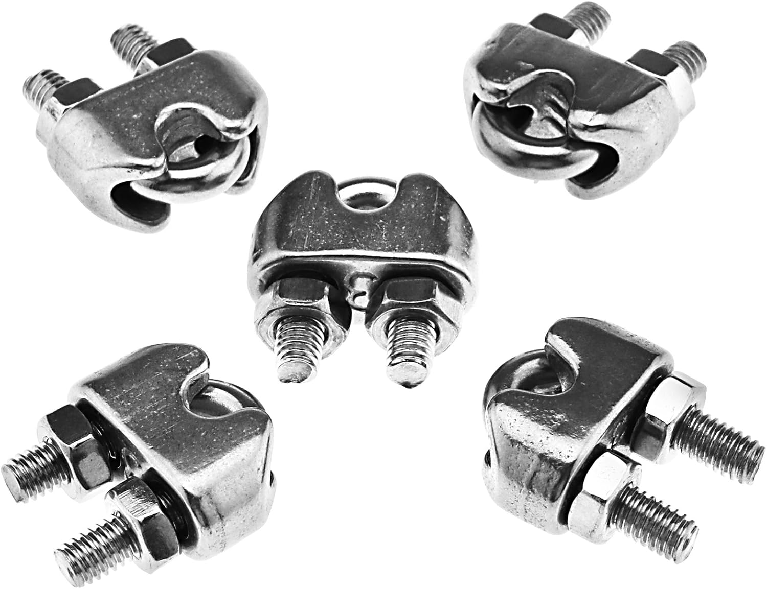 OTOTEC 5Pcs 4mm Silver Tone Wire Rope Clamp Cable Grip Steel Wire U
