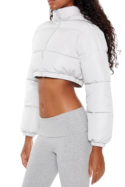FOREVER 21 WOMEN’S SUPER CROPPED PUFFER JACKET SILVER X-LARGE