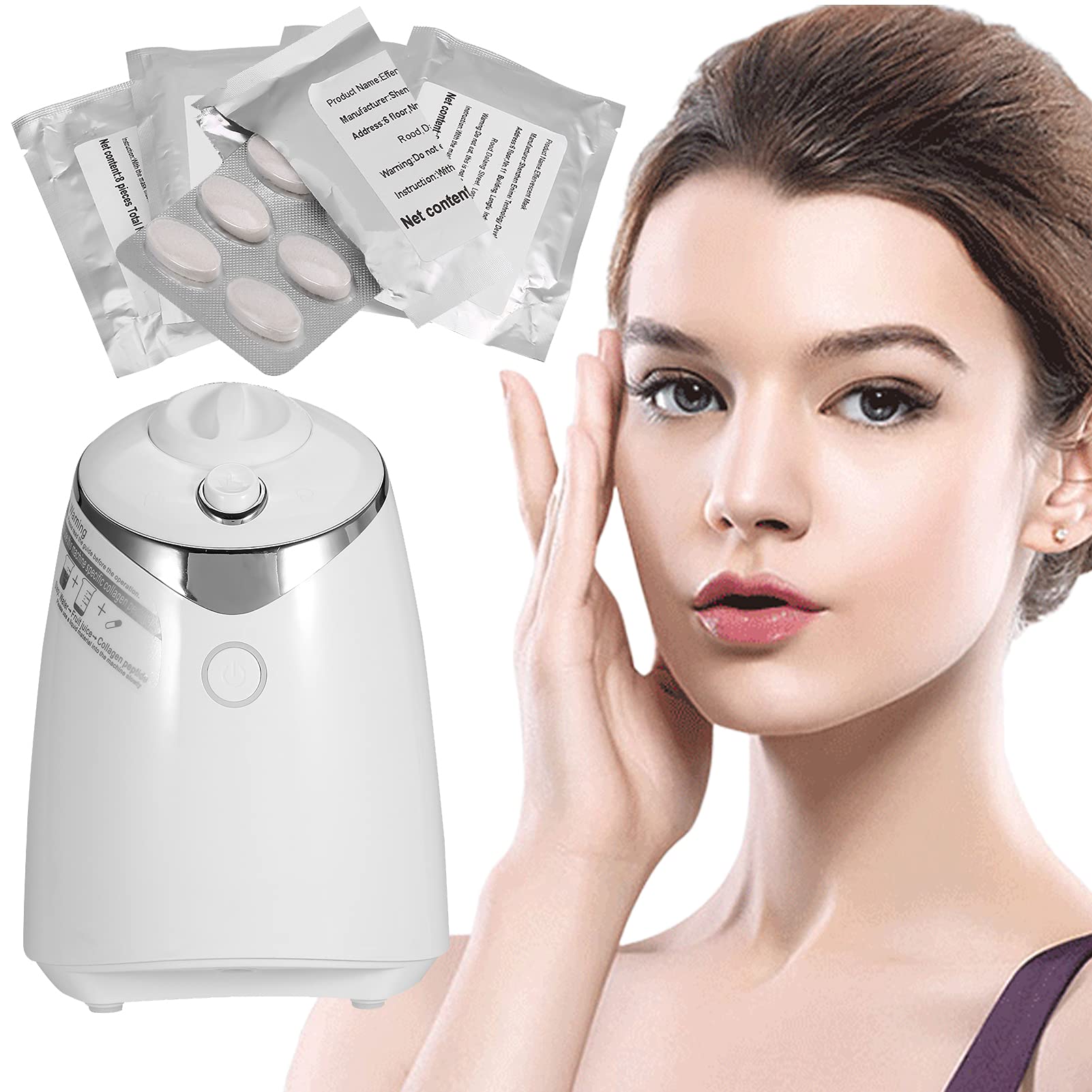Face Mask Maker Machine with 32Pcs Collagen, Face Mask Machine, Facial Treatment, DIY Natural Fruit Vegetable Mask SPA Skin Care for Eye Chest Hand Neck Skin Care (Machine)