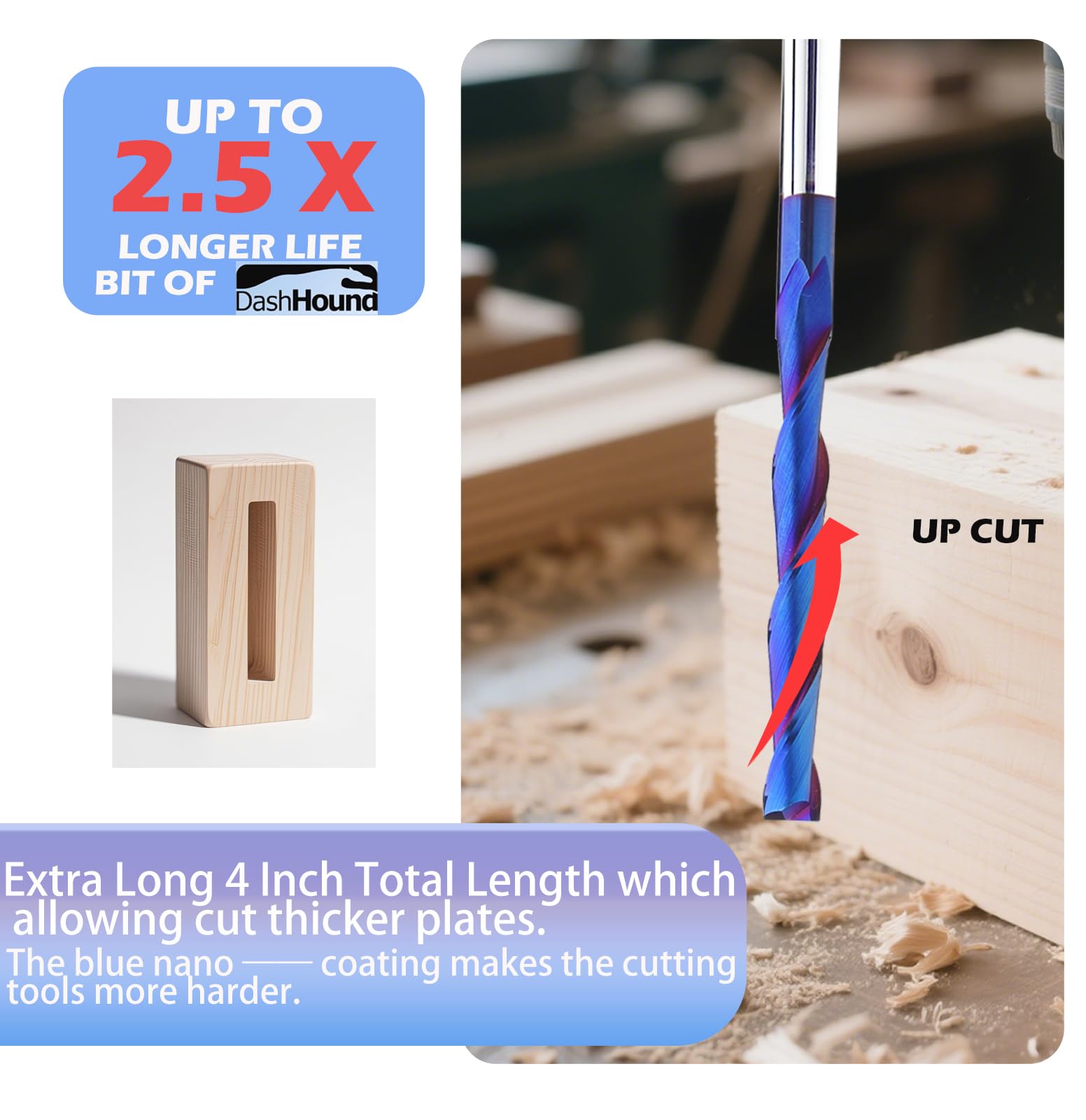 Dashhound Utm42 2Pcs Extra Long Upcut Spiral Router Bit 1/4 Inch Shank 1/4 Inch - Produktbild 2