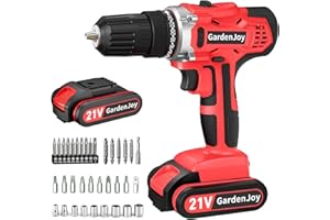 GardenJoy 20v Cordless Drill Set, Power Electric Kit Battery With Charger 30Nm 2-Speed 3/8" Keyless Chuck 24+1 Position Drill Driver screwdriver Bits with LED Electric Work Light for DIY
