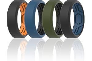 ThunderFit Men Breathable Air Grooves Silicone Rings Wedding Bands 8mm Wide 2.4mm Thick - 1/2/3/4/6/7 Variety Multipack