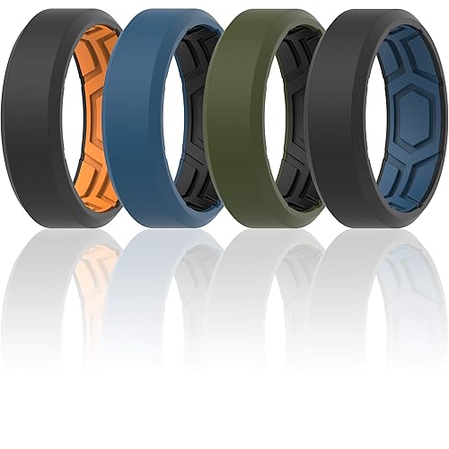 ThunderFit Men Breathable Air Grooves Silicone Rings Wedding Bands
