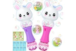 ELLINJAN 2 Pack Easter Bunny Bubble Wand for Kids, Automatic Bubble Machine with LED Light, Easter Basket Stuffers for Toddler, Gifts for Kids Girls & Boys, Party Favors, Bubbles Toys for Toddlers