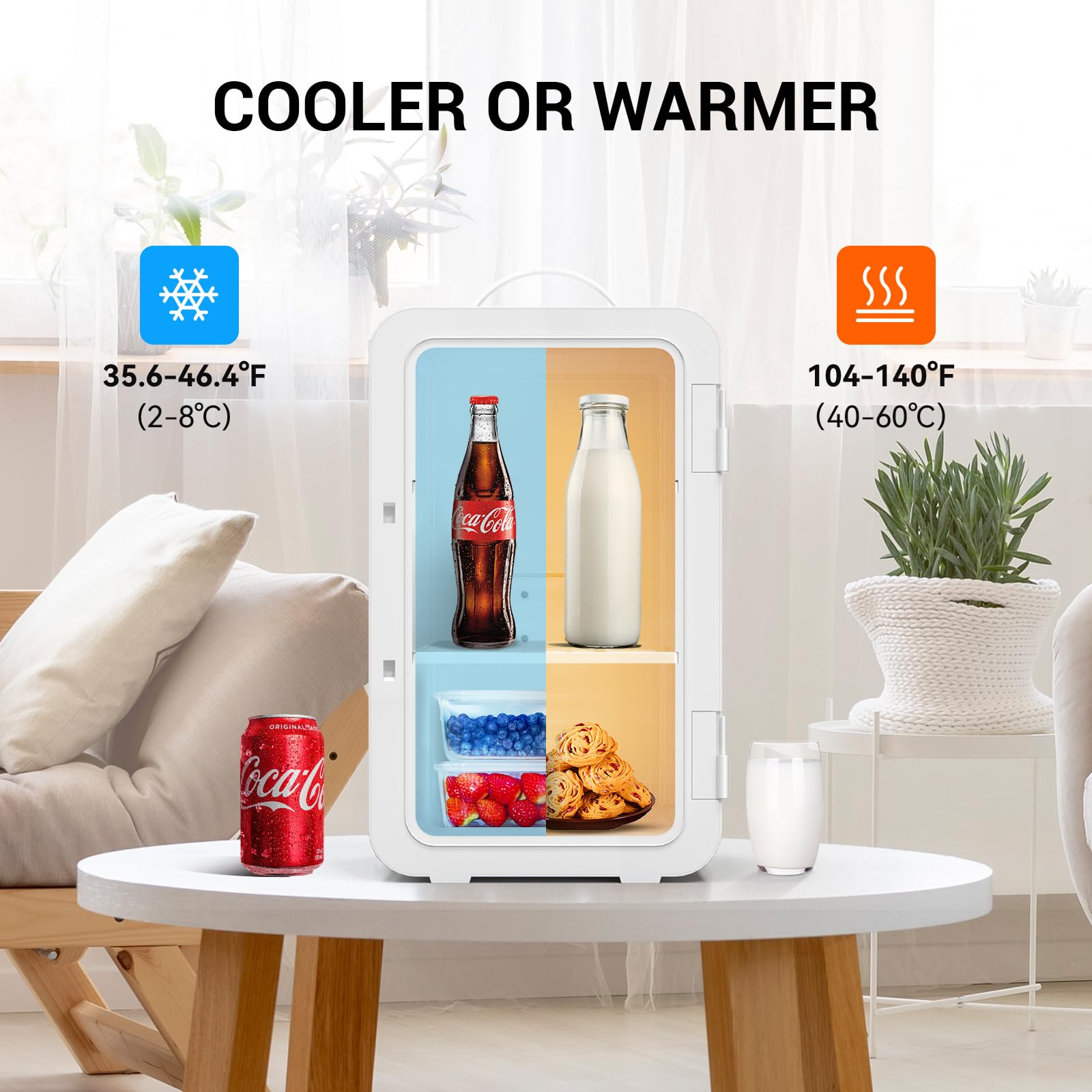 SUAVO Mini Fridge for Bedroom Skincare Fridge 6L/8 Cans Small Refrigerator Compact Refrigerator 110V AC/12V DC Portable Cooler and Warmer for Skin Care Cosmetic Beverages Drinks, Office Dorm and Car - Image 2
