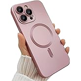 ankofave Magnetic for iPhone 15 Pro Max Phone Case for Women, Matte Luxury Soft Metallic Luster Design with Camera Lens Protector, Compatible with Magsafe Case for iPhone 15 Pro Max 6.7"-Pink