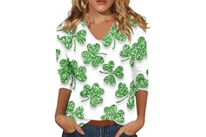 GENERIC St Patricks Day Shirt Women Women Shirts and Blouses Women's St Patrick's Day Shirts 3/4 Sleeve Shamrock Pullover Casual Tops