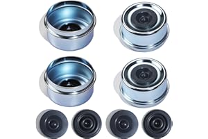 OZISENS 4pcs 2.44'' Trailer Hub Dust Caps with Extra 4pcs Rubber Plugs,Bearing Center Replacement Trailer Cup,Trailer Hub Grease Cap for Most 5200 to 6000 Ib Axles Dexter EZ Lube