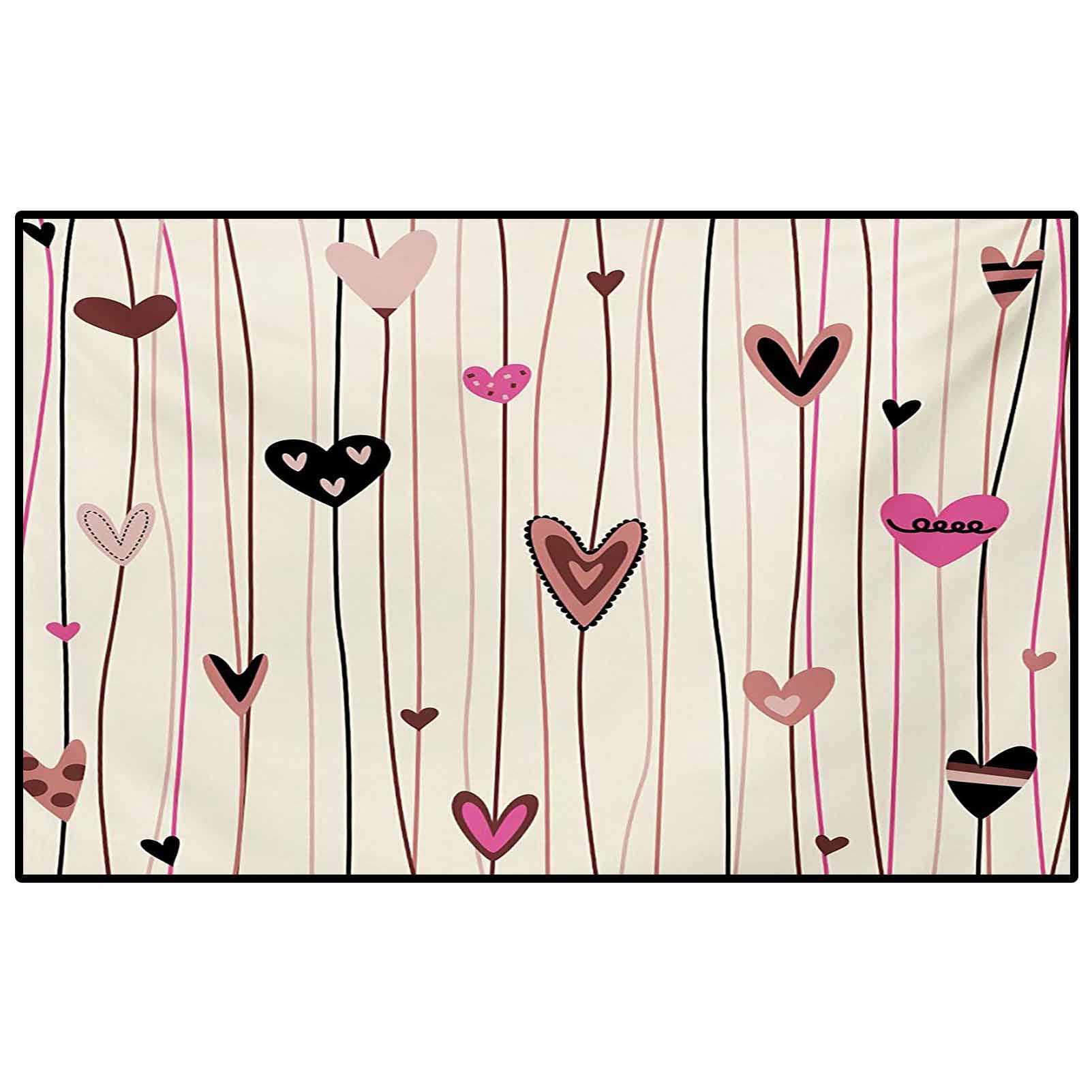 Valentines Day Children Boys Girls Bedroom Rugs Hearts in Various Shapes and Sizes with Doodle Lines