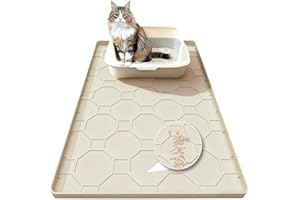 Large Cat Mat for Litter Box,34" X 22" Silicone Cat Litter Mats, Non-Slip Waterproof Surface, Raised Edges Prevent Leaks And 